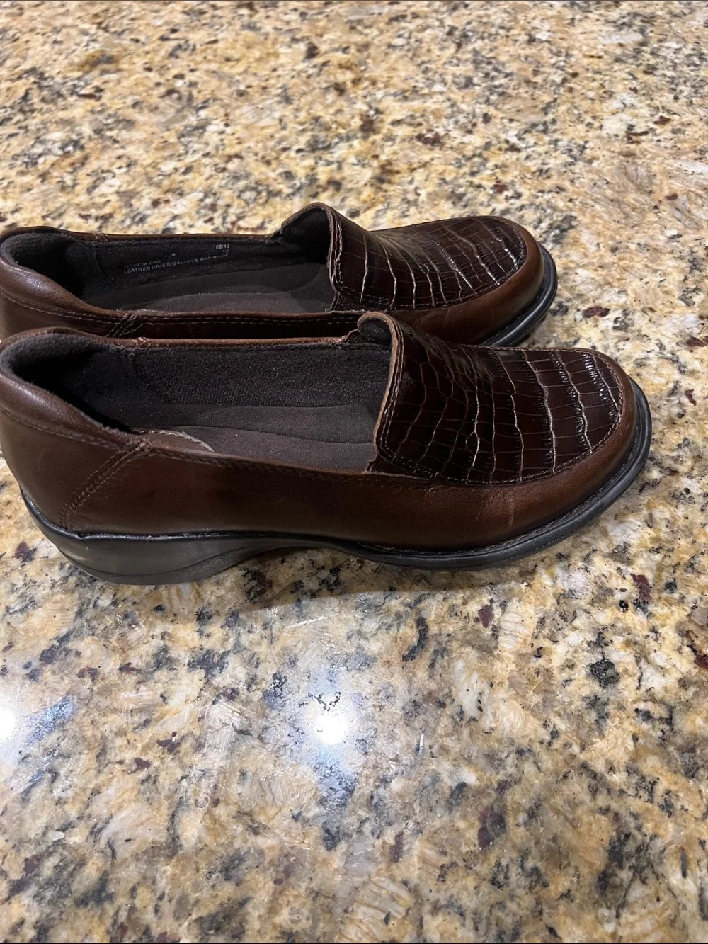 Clarks Women’s Dark Brown Croc-Embossed Slip-On Loafers